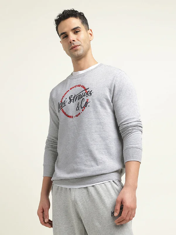 Men's cycling sweatshirt-Men's Solid Grey Crew Neck Sweatshirt