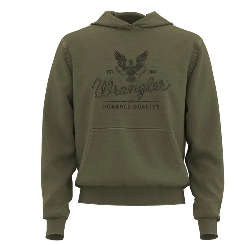 Men's breathable travel hoodie-Wrangler Men's Olive Logo Hoodie