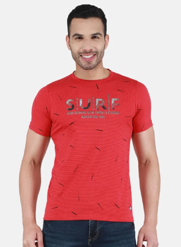 Men's quick-wicking t-shirt-Men Red Printed T-Shirt