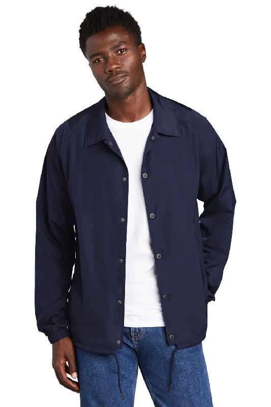 Men's sustainable utility jacket-New Era Mens Water Resistant Snap Down Coach's Jacket - True Navy Blue