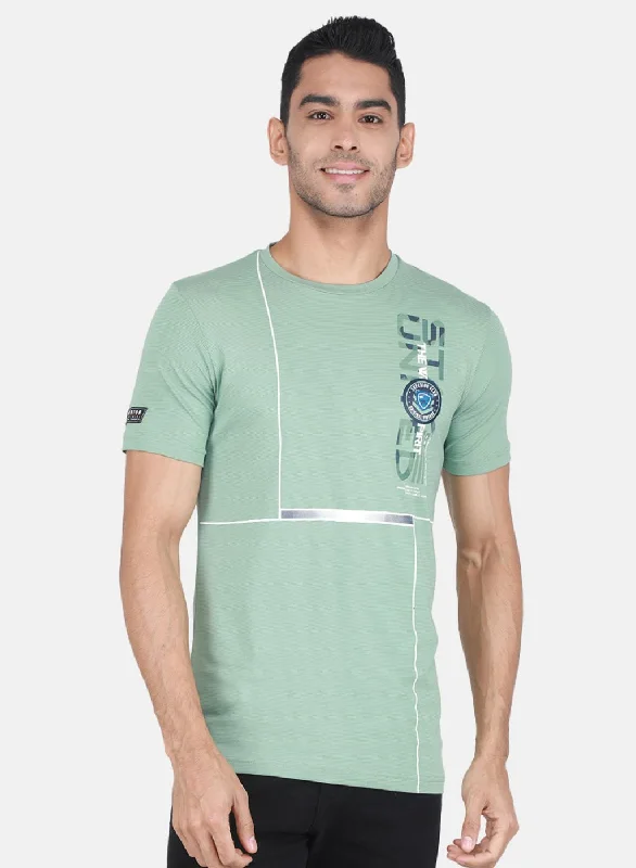 Men's contemporary t-shirt-Men Green Printed T-Shirt