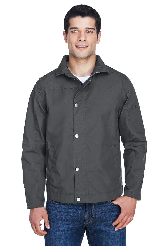 Men's weather-resistant utility coat-Harriton Mens Auxiliary Water Resistant Canvas Full Zip Jacket - Dark Charcoal Grey - Closeout