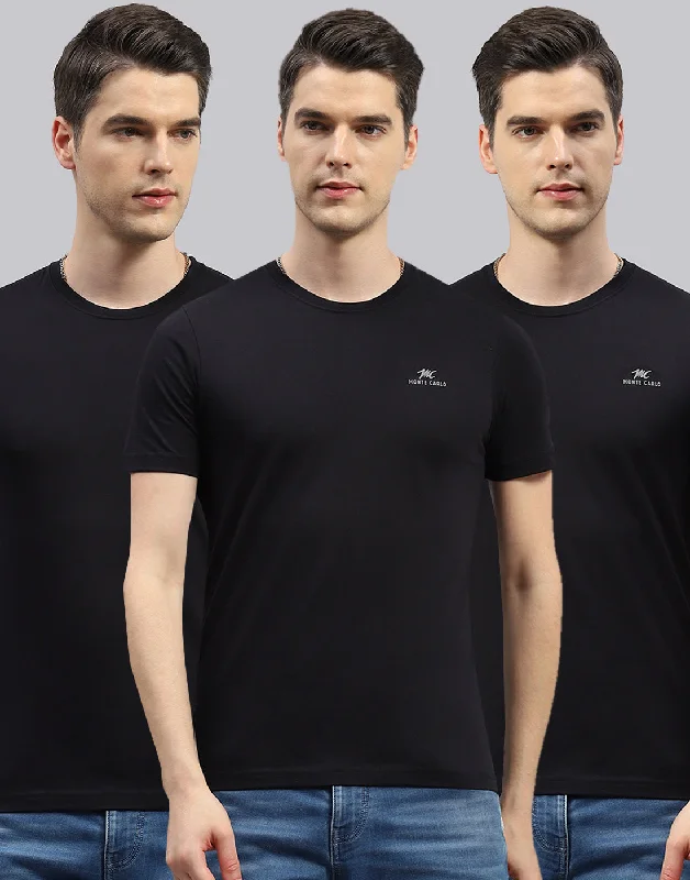 Men's weekend casual t-shirt-Men Black Solid Round Neck Half Sleeve T-Shirt (Pack of 3)