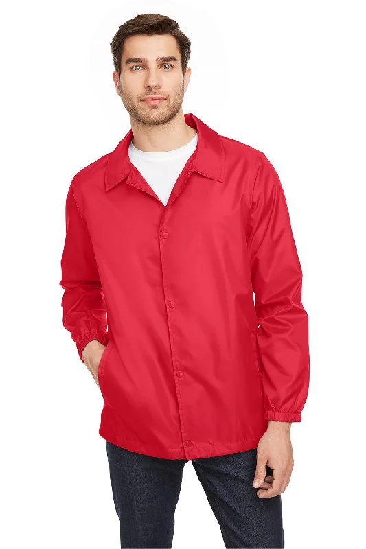 Men's ultra-comfortable softshell jacket-Team 365 Mens Zone Protect Water Resistant Snap Down Coaches Jacket - Red