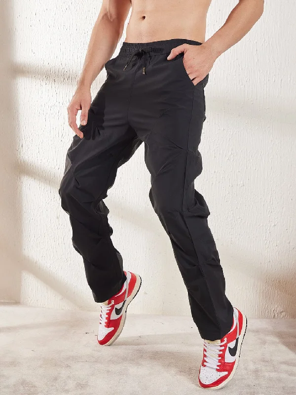 mens heavy-duty jeans-Black Parachute Pleated Trackpants