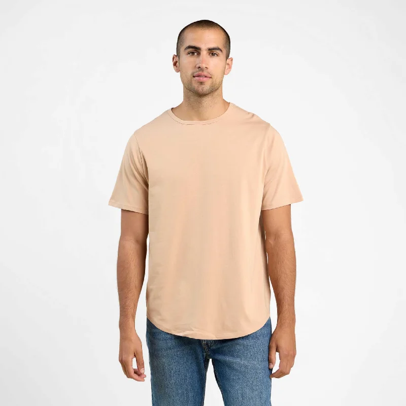 Men's smart technology t-shirt-Short Sleeve Curved Hem T-Shirt | Sand