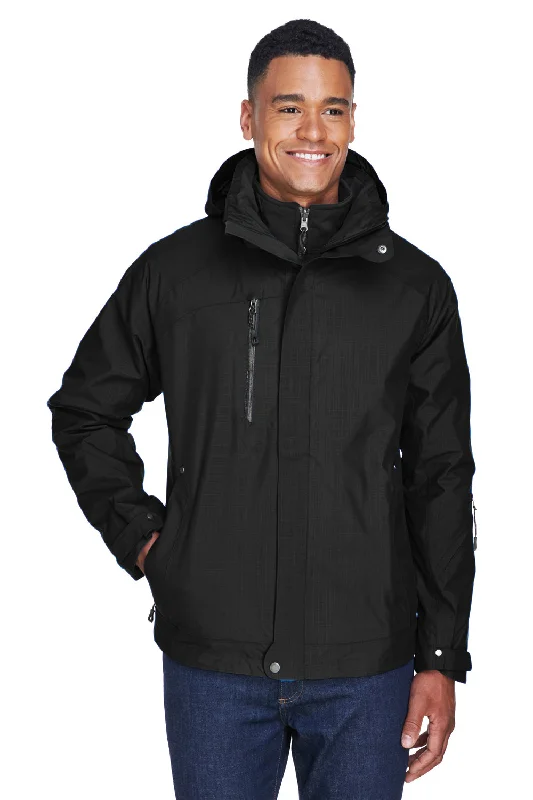 Men's high-performance hiking jacket-North End Mens Caprice 3-in-1 Waterproof Full Zip Hooded Jacket - Black