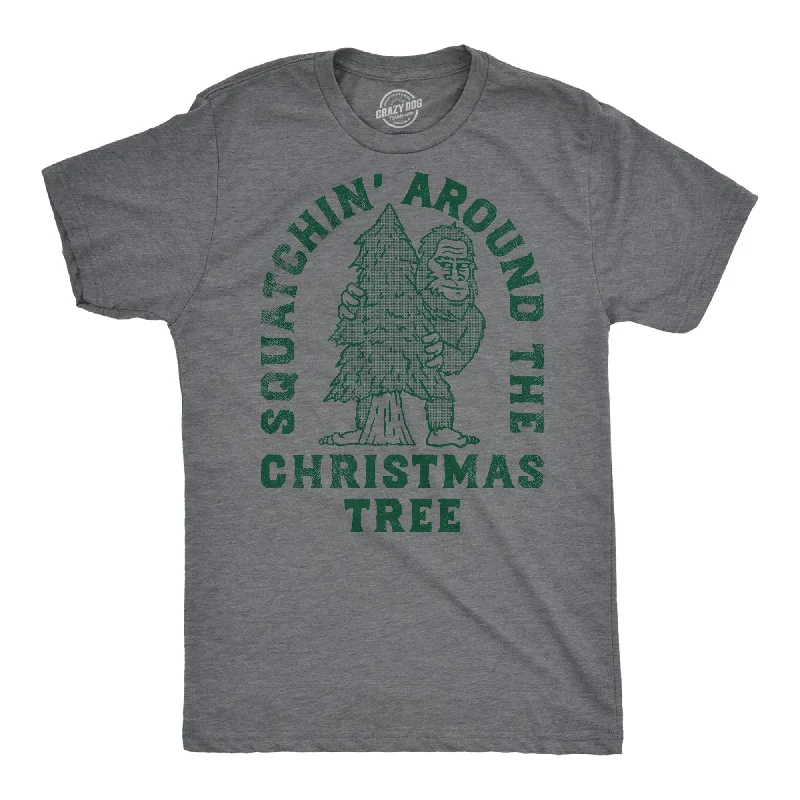 Men's earthy tones t-shirt-Squatchin Around Christmas Tree Men's T Shirt