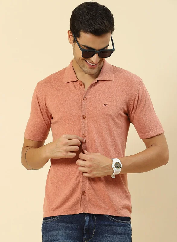 Men's versatile wear t-shirt-Men Peach Plain T-Shirt