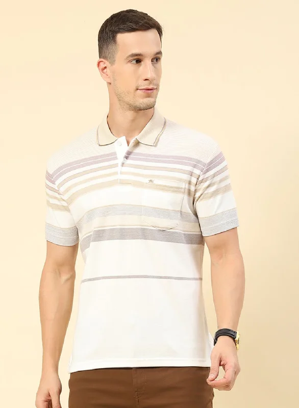 Men's everyday wear t-shirt-Men Cream Stripe T-Shirt