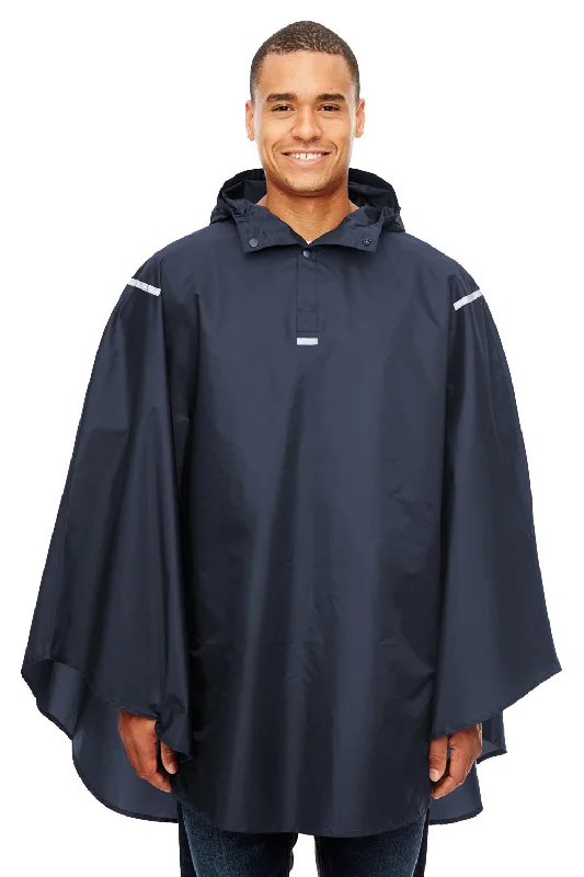 Men's weather-resistant hiking jacket-Team 365 Mens Zone Protect Water Resistant Hooded Packable Hooded Poncho - Dark Navy Blue