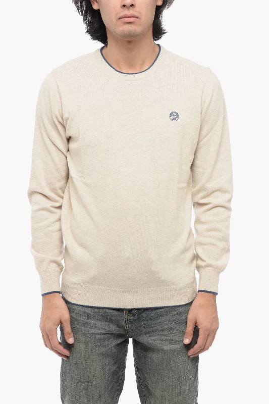 Men's button-up sweater-North Sails Wool Blend Crewneck Sweater with Contrasting Edges