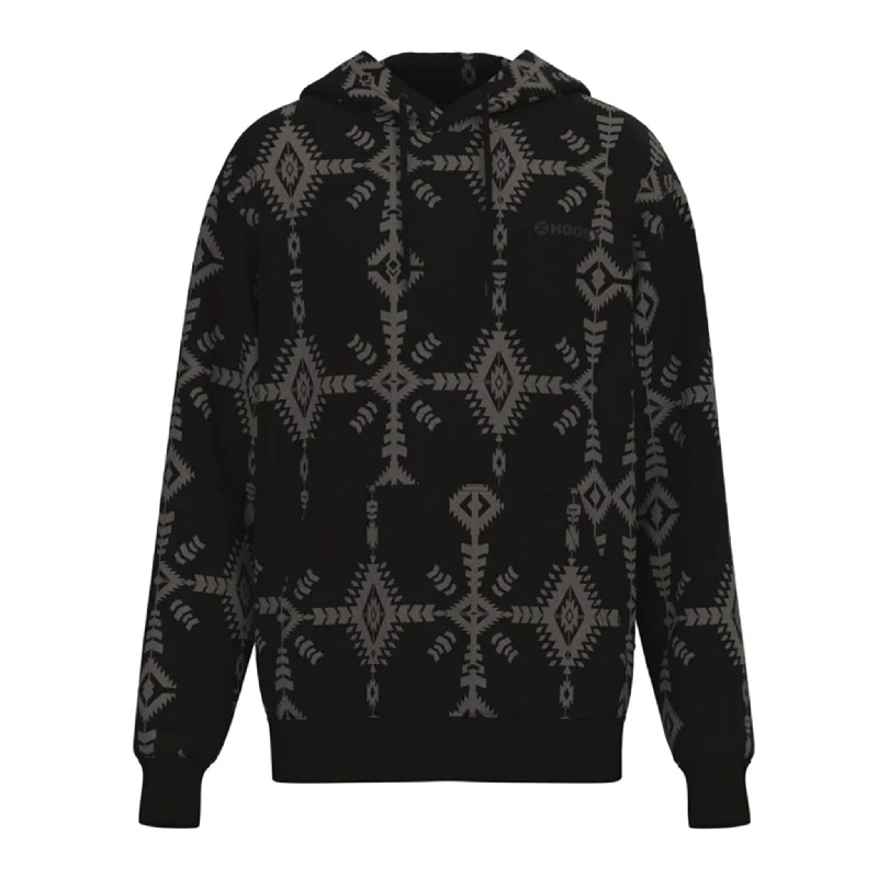 Men's sporty workout hoodie-Hooey Men's Mesa Black Aztec Hoody