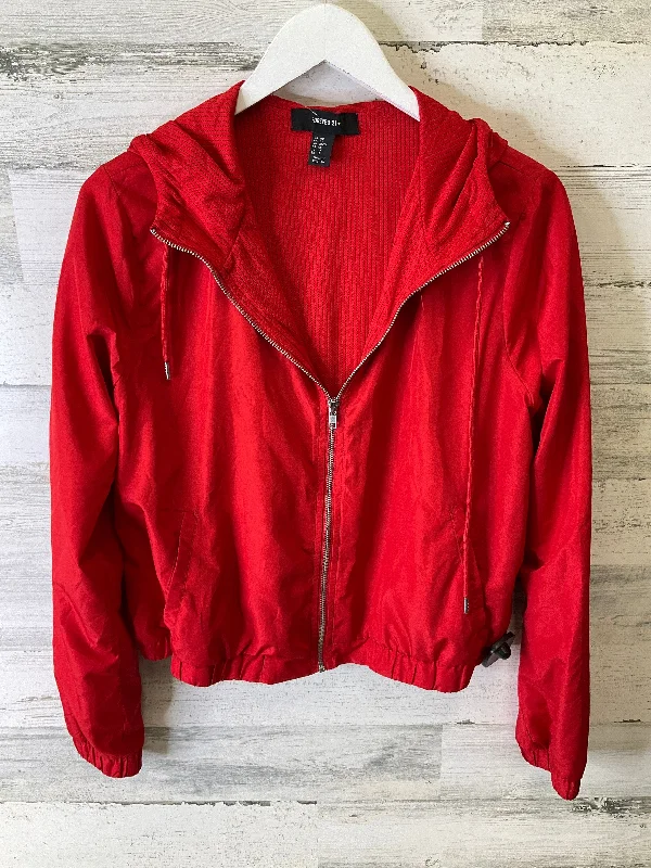 Men's weather-resistant hiking jacket-Jacket Windbreaker By Forever 21 In Red, Size: Xl