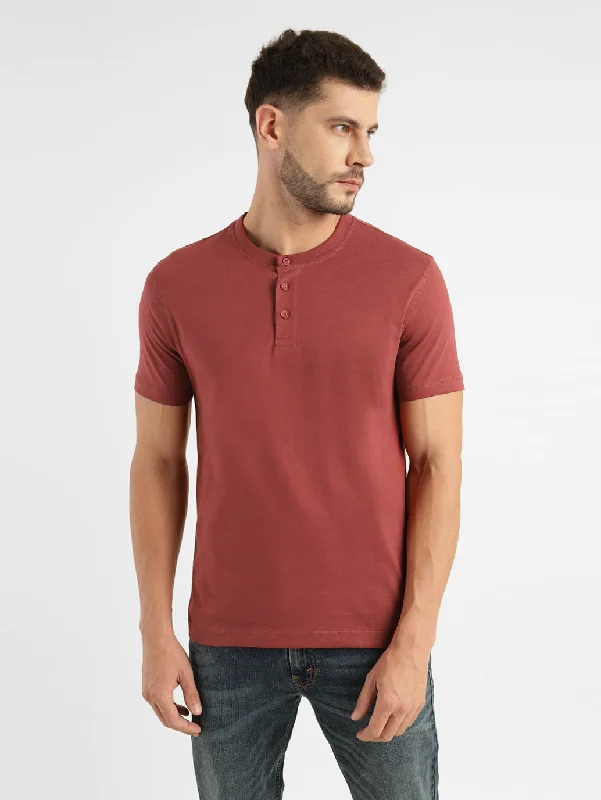 Men's weekend casual t-shirt-Men's Solid Henley T Shirt