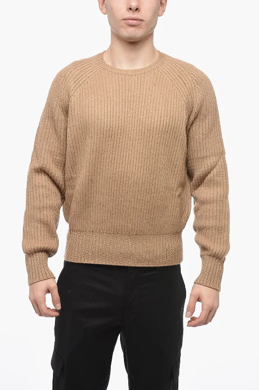 Men's concert sweater-Neil Barrett Wool Blend Chunky Fit PIERCED Sweater with Raglan Sleeves