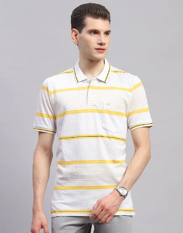 Men's soft hand feel t-shirt-Men Yellow Stripe Collar Half Sleeve T-Shirt