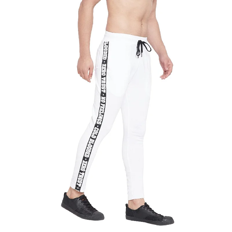 mens trendsetting trousers-White Taped Sweatpants