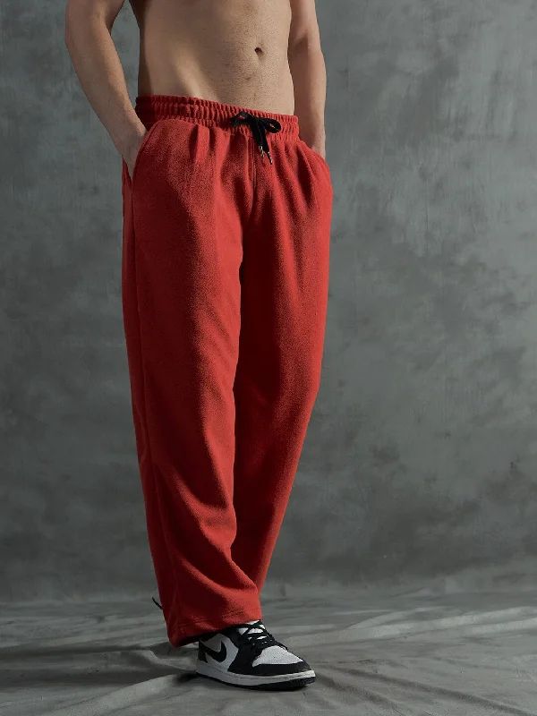 mens retro pants-Orange Inmate Polar Fleece Trackpants