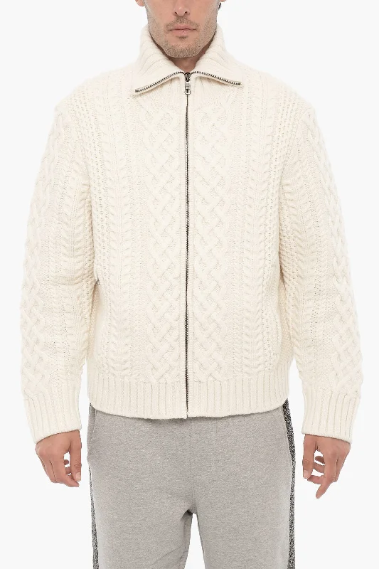 Men's cropped sweater-Neil Barrett Cable Knit Wool Sweater with Two Pockets