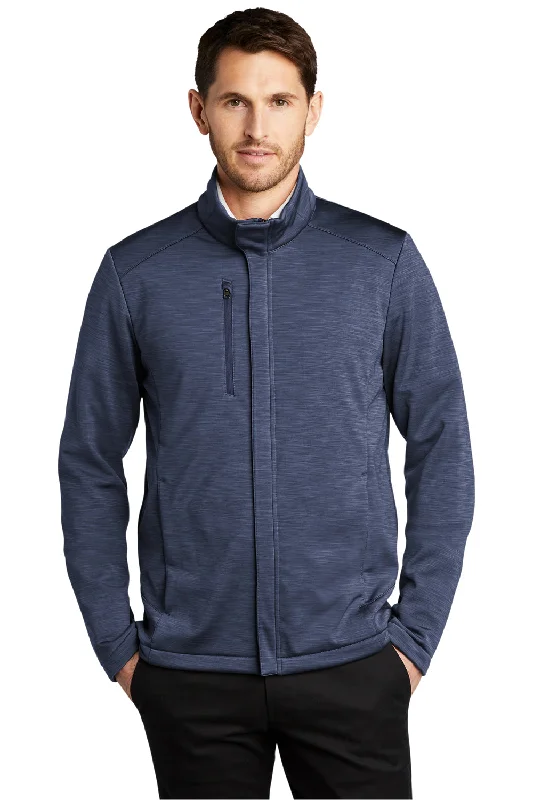 Men's versatile performance jacket-Port Authority Mens Stream Wind & Water Resistant Full Zip Jacket - Heather Dress Blue Navy - Closeout