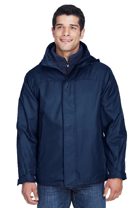 Men's modern utility jacket-North End Mens 3-in-1 Water Resistant Full Zip Hooded Jacket - Midnight Navy Blue