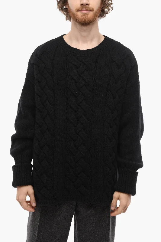 Men's cotton sweatshirt-RAMAEL Crew Neck Mohair Blend Aran Pullover