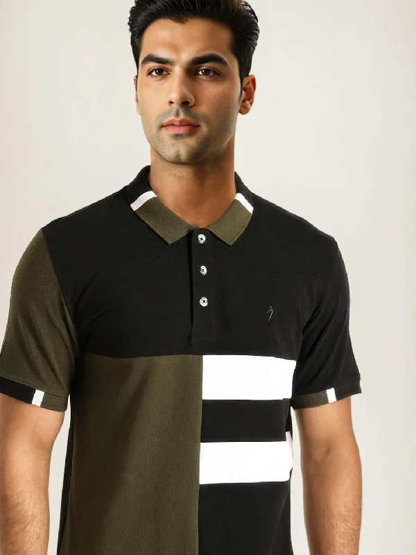 Men's weatherproof office polo shirt-Men Color Block Polo T-Shirt