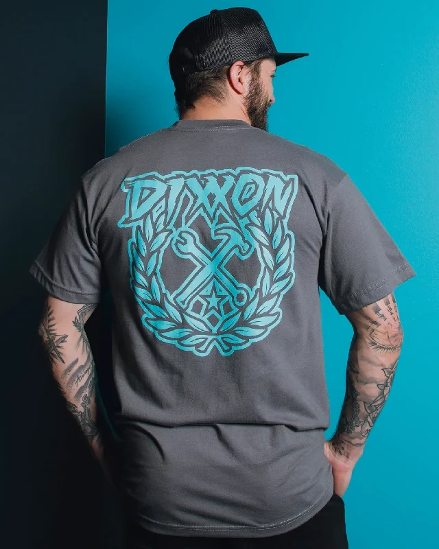 Men's recycled material t-shirt-Party Crest T-Shirt - Gray & Tiffany