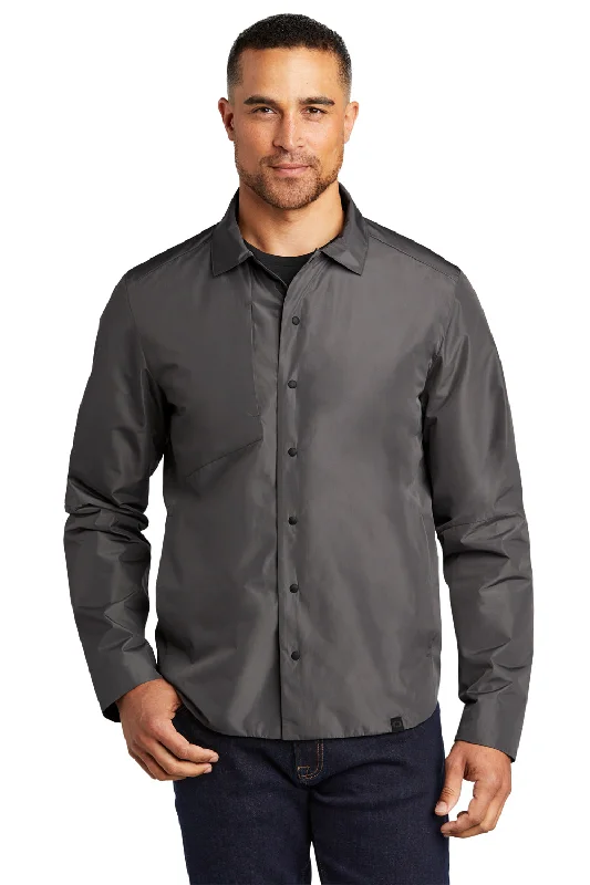 Men's pre-washed rain jacket-Ogio Mens Water Resistant Reverse Button Down Shirt Jacket - Gear Grey