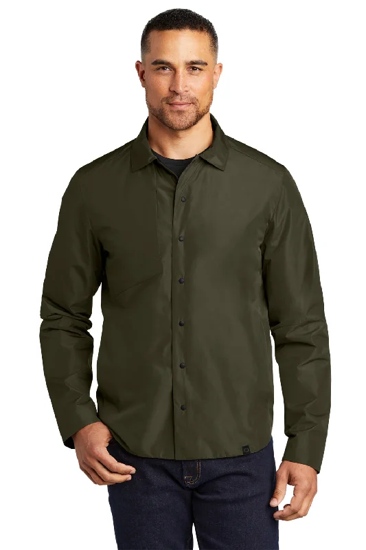 Men's sporty field jacket-Ogio Mens Water Resistant Reverse Button Down Shirt Jacket - Drive Green