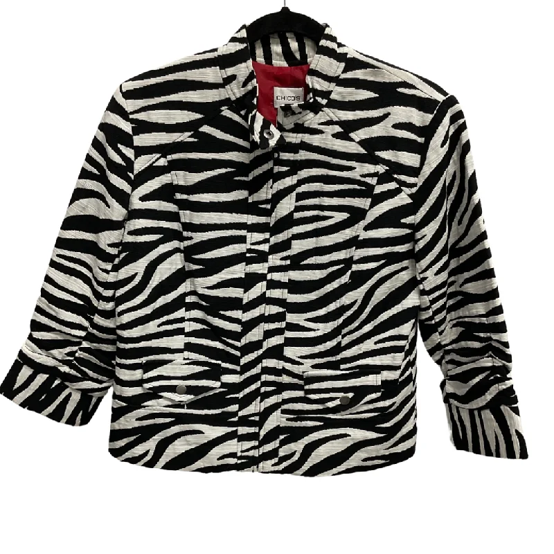 Men's organic bomber jacket-Jacket Moto By Chicos In Zebra Print, Size: M