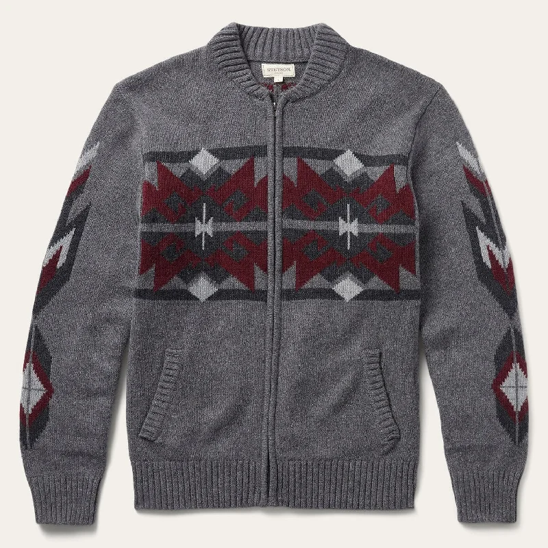 Men's shawl cardigan-Grey Aztec Cardigan