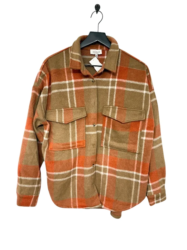 Men's tech-fabric bomber jacket-Jacket Shirt By Cmc In Orange & Tan, Size: M